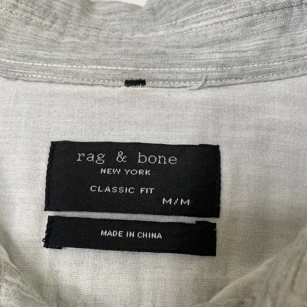 Rag & Bone Shirt Mens Medium Light Grey Cotton Classic Fit Button Up Long Sleeve